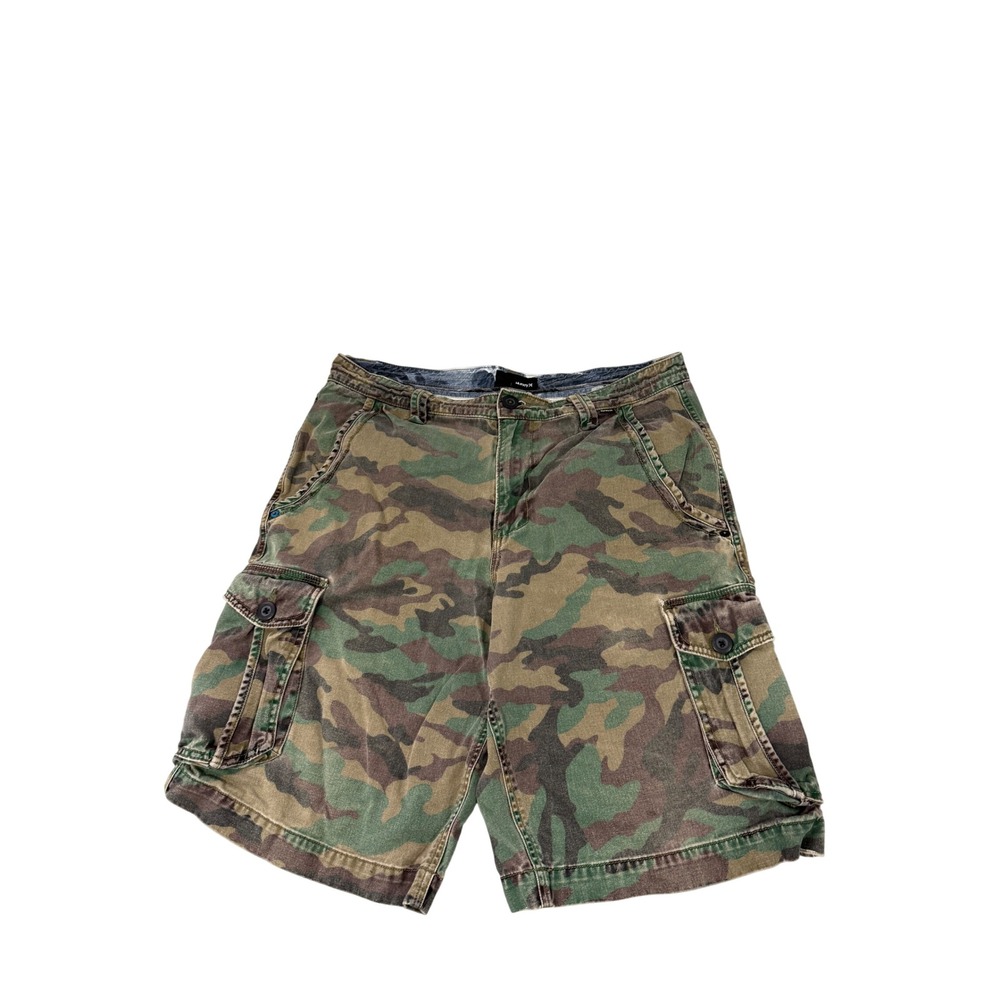 Hurley Mens Camo Cargo Shorts Size 34 Green Brown Y2K Military Style